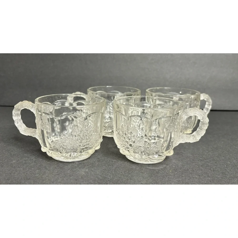 4 L G Wright Glass Panel Grape Punch Cup Clear Pressed Glass Vintage MCM